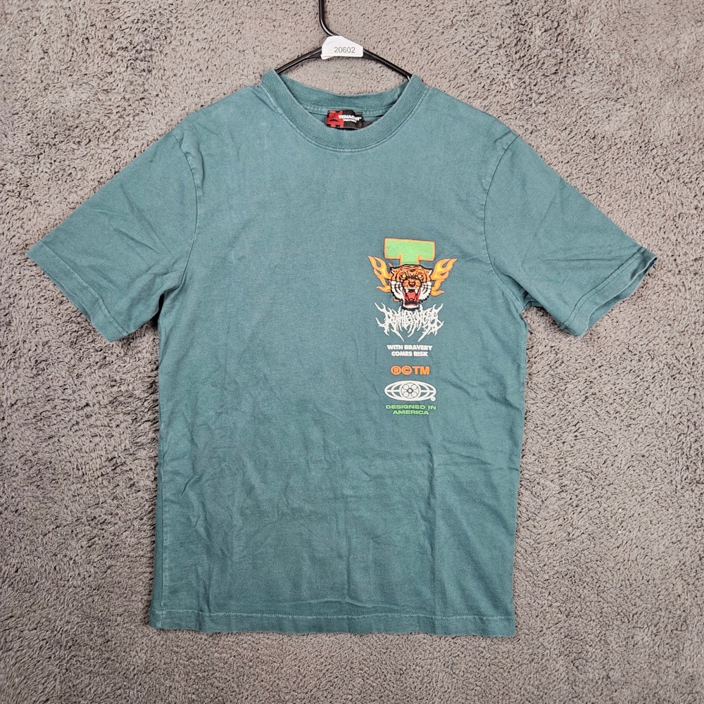 Tenaciti Mens Tiger Graphic T-Shirt Teal Green Short‎ Sleeve Size Small 20602